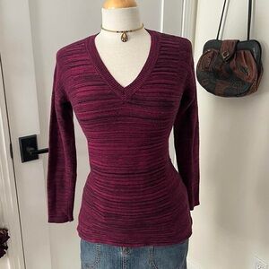 Ellen Tracy Deep Burgundy V-Neck Sweater